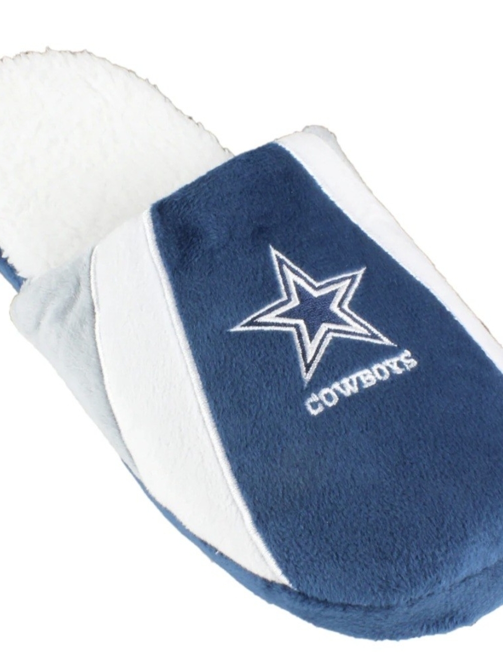 Dallas Cowboys Plush Slide Slippers in Navy & White New